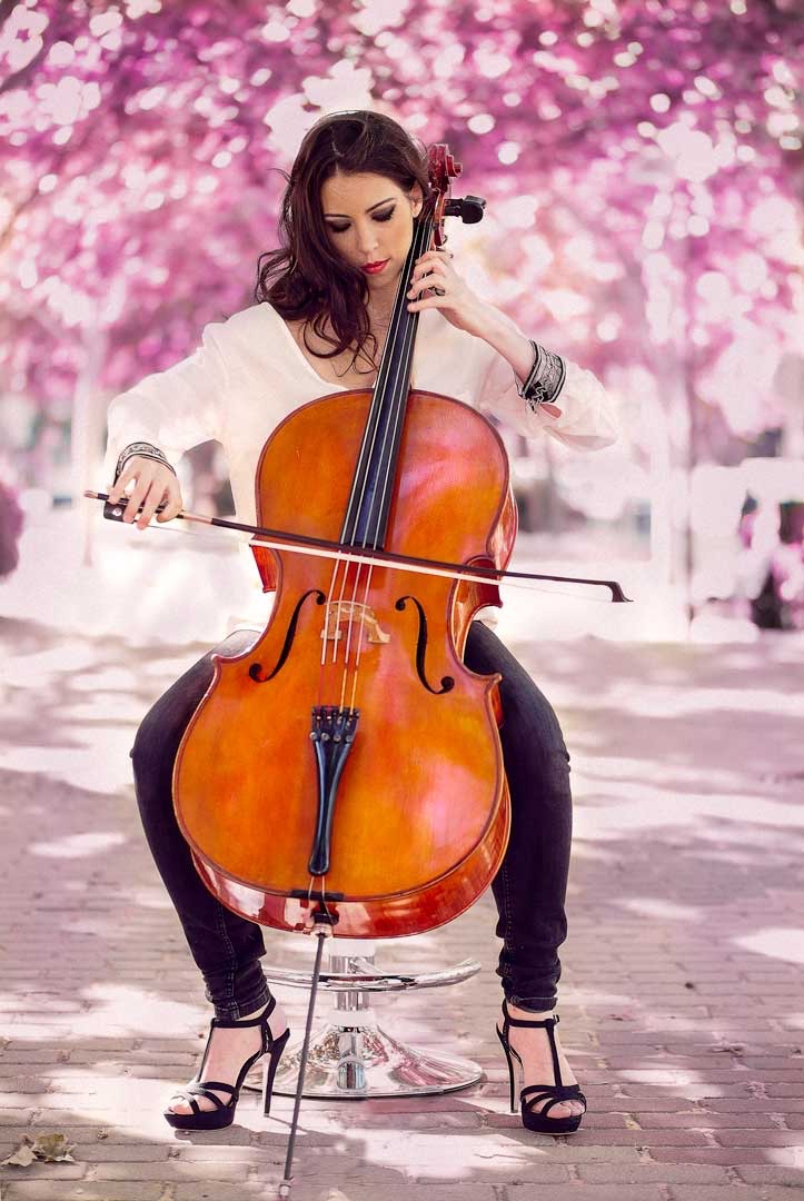 Retrato con violonchelo en exterior, Madrid